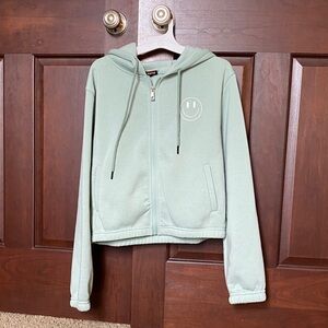 Mint Green Hoodie with Smiley Face